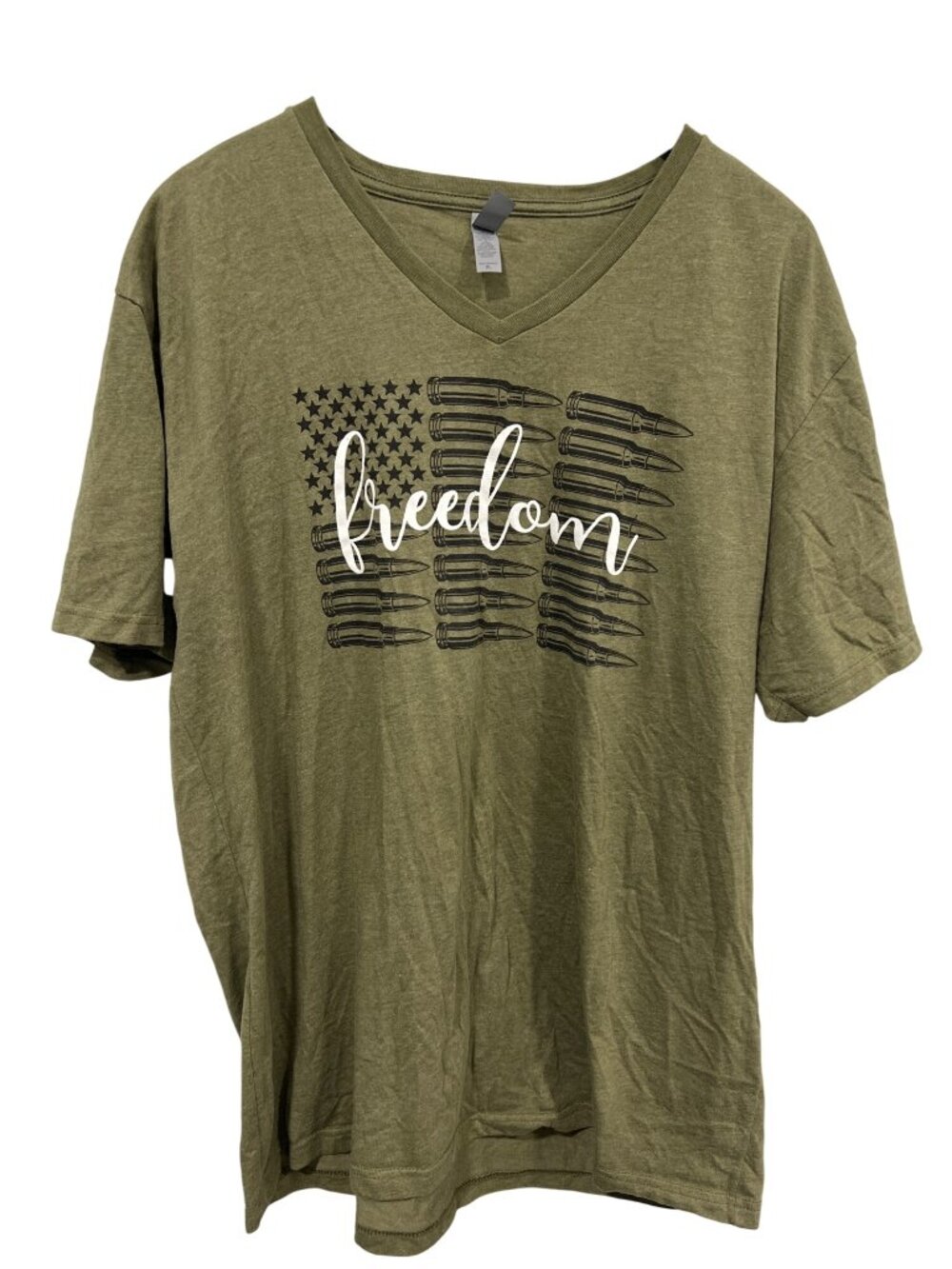 Next Level Apparel Tshirt XL Free Bullet Flag Graphic V Neck Short Sleeve Olive